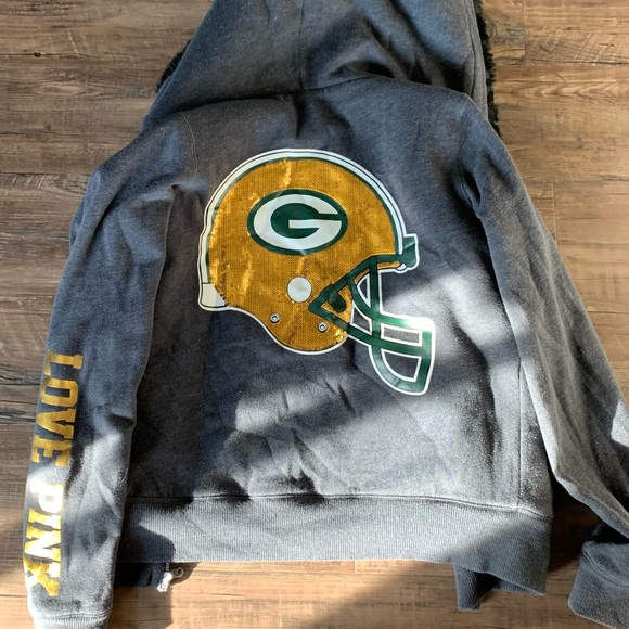 Victoria Secret (pink) Size S GreenBay Packer sequins hoodie. - Picture 2 of 5